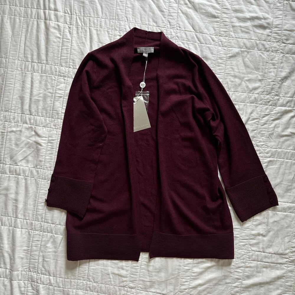 Cyrus burgundy plum tight knit ribbed cardigan sweater sz S Lagenlook artsy fall